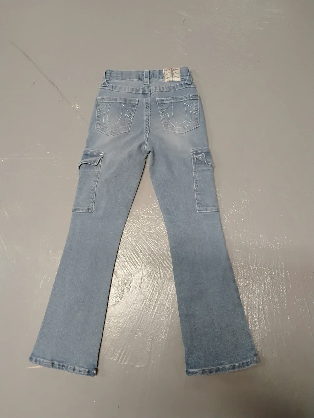 True Relegon BECCA Light Blue High Ries Boot Cut Cargo Jeans